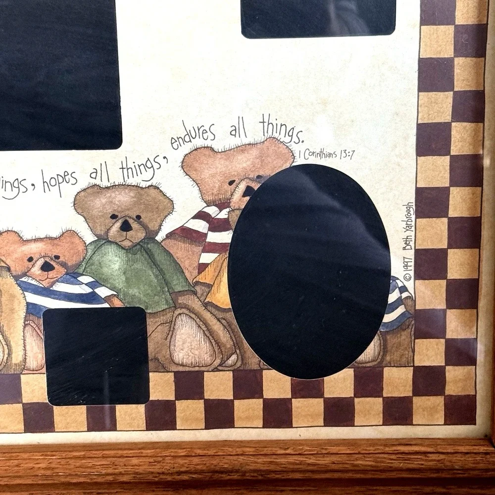 Vintage Teddy Bear Collage Picture Frame 19 x 15 Love Endures All Things Cottage